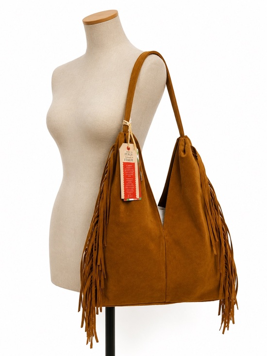 Divina Firenze Handbags - Divina Firenze Italian Suede Fringe Hobo Bag – Cognac 🤎✨ 🔥BNWT🔥